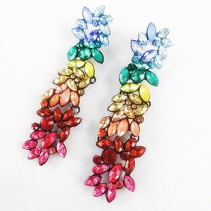 Rainbow Multicolored Crystal Cluster Earrings